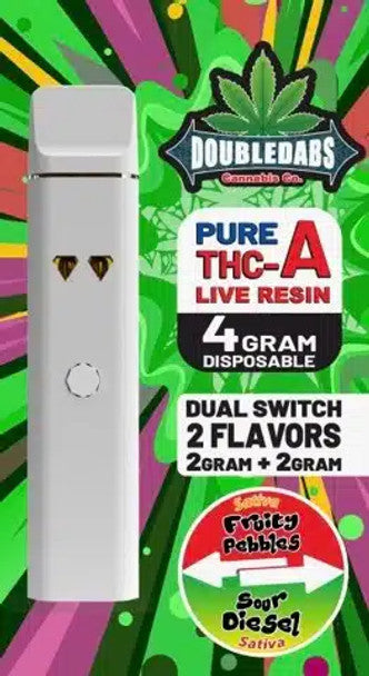 DoubleDabs THC-A Live Resin Dual Flavor Disposable 4G  - SATIVA Fruity Pebbles + Sour Diesel