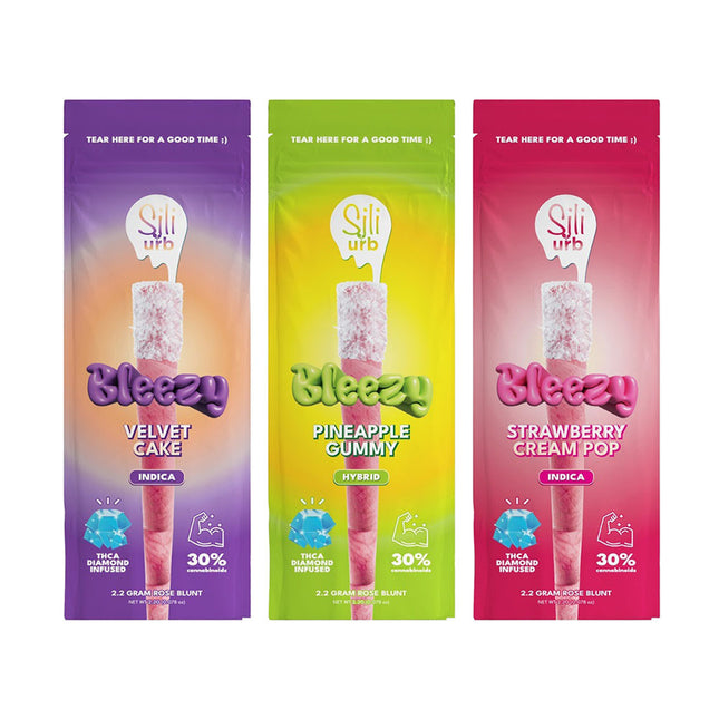Sili X URB Bleezy THCA Diamond Infused Snow Capped Rose Blunt 2.2G - INDICA REDVELVET OR BLUEBERRY YUM YUM